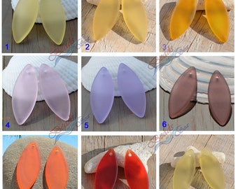 Sea Glass Pendants (33X13mm) Rainbow Marquise Spindle Sea glass~Beach Glass Beads~Jewelry Making Supply