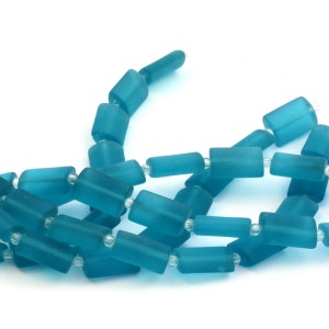 PILLOW Rectangle Blue 12PCs 14X10mm Cultured Sea GlassJewelry Making SupplyBeach Glass Beads 8 4. Teal
