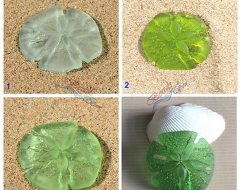 Sea Glass LG 1 pc (40X35mm) Green Sand Dollar 2-hole Cultured Sea Glass Beach Glass Pendant Beads - More Colors