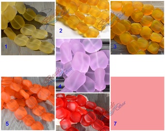 Wavy Square Rainbow 6pcs (18X17mm) Nugget Cultured Sea Glass Beads~ Beach Glass Beads - 4"