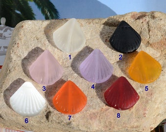 More Color~2pcs (20X19mm) Mini  Rainbow Length-Drilled Shell Recycled Cultured Sea Glass Beads~ Beach Glass Pendant Beads