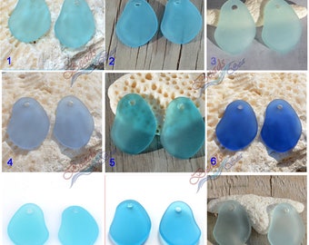 Vidrio de mar Azul de forma libre 2 piezas (26X18 mm) Vidrio de mar cultivado ~ Suministro de fabricación de joyas ~ Cuentas colgantes de vidrio de playa