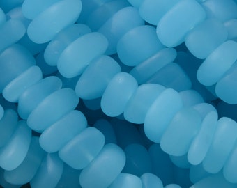 Sea glass Pebble 46pcs (3-7x8-14mm) Blue Opal (OPQ) Small Pebble Spacer Drilled Sea glass Cultured  Sea Glass Beach Glass Beads-8"