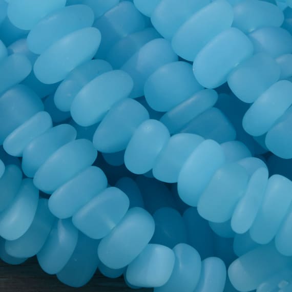 Sea glass Pebble 46pcs (3-7x8-14mm) Blue Opal (OPQ) Small Pebble Spacer Drilled Sea glass Cultured  Sea Glass Beach Glass Beads-8"