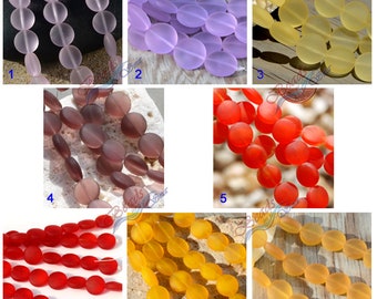 Sea Glass Coins 16pcs (12mm) Rainbow Coin Puffed ~Jewelry Making Supply~Cultured Sea Glass Beach Glass Beads