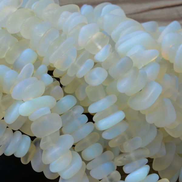 49pcs (2-5x12-18mm) White Opal (OPQ) ~ Large Size ~ Pebble Spacer Cultured Drilled Sea Glass Beach Glass Beads-8"