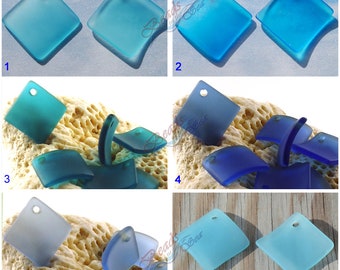 Sea Glass Pendants (22mm) Blue Curved Diamond Square Jewelry Making Supply Sea glass Style Pendants