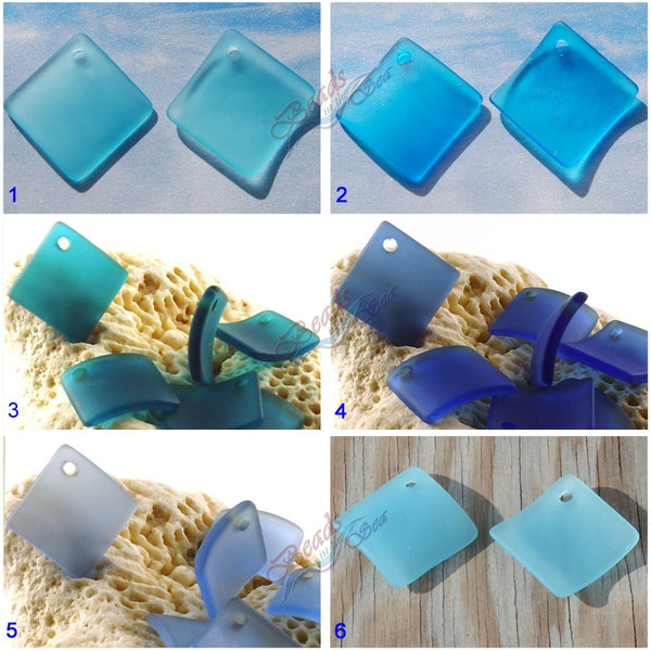 Sea Glass Pendants (22mm) Blue Curved Diamond Square Jewelry Making Supply Sea glass Style Pendants