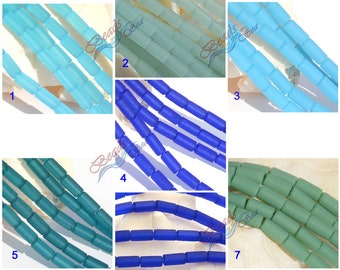 Tube Medium Blue (9x4mm)  24pcs Cultured Sea Glass Beads Beach Glass Beads-  8"