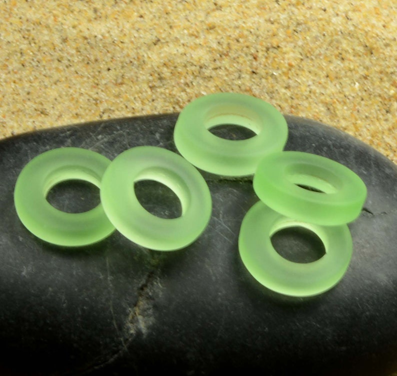 Sea glass beach glass 12mm Circle Rings Green 2pc Bottle-neck Style Rings Connector Cultured Sea Glass Pendants image 5