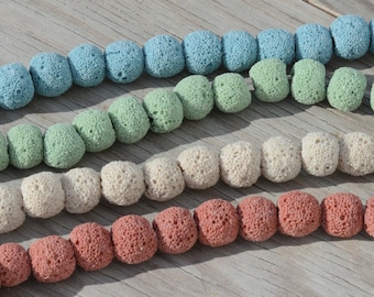 21 cuentas redondas de lava (10 mm) teñidas, redondas, naturales, para collares, pulseras, pendientes, 8"