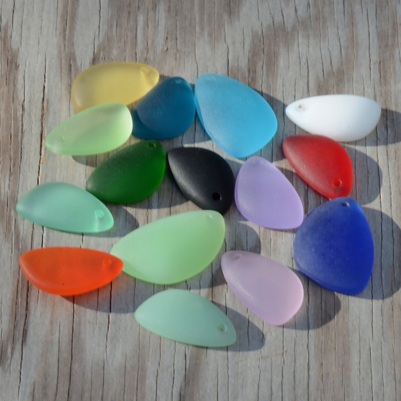 Sea Glass Mini Drop Green 2pcs 24x12mm Cultured Sea GlassJewelry Making BeadsBeach Glass Pendant Beads image 6