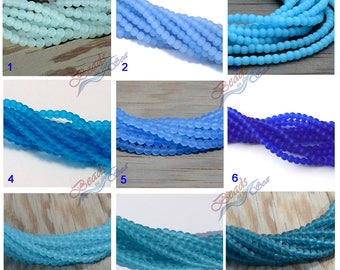 Your Choice~50pcs (4mm) Blue Round Cultured Sea Glass Beads~Beach Glass Beads~Jewelry Making Beads