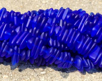Cultured Cobalt Blue Sea Glass Beads: Small Pebble Spacer, 8" Strand