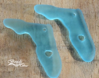 Sea Glass FL SMALL Blue State Charm 2pcs (28X26m ~ EXCLUSIVE ~ I heart Florida Earring size Cultured Sea glass Beach Beads
