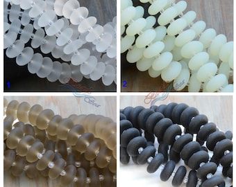 Sea Glass Rondlle Black White 28pcs (12X5mm) Cultured Sea Glass ~Jewelry Making Supply~Beach Glass Beads-  8"