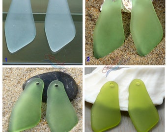 Sea Glass Shard 2pcs (48X22mm) Green Large Shard Bottle Style Cultured Sea Glass Beach Glass Pendant Beads