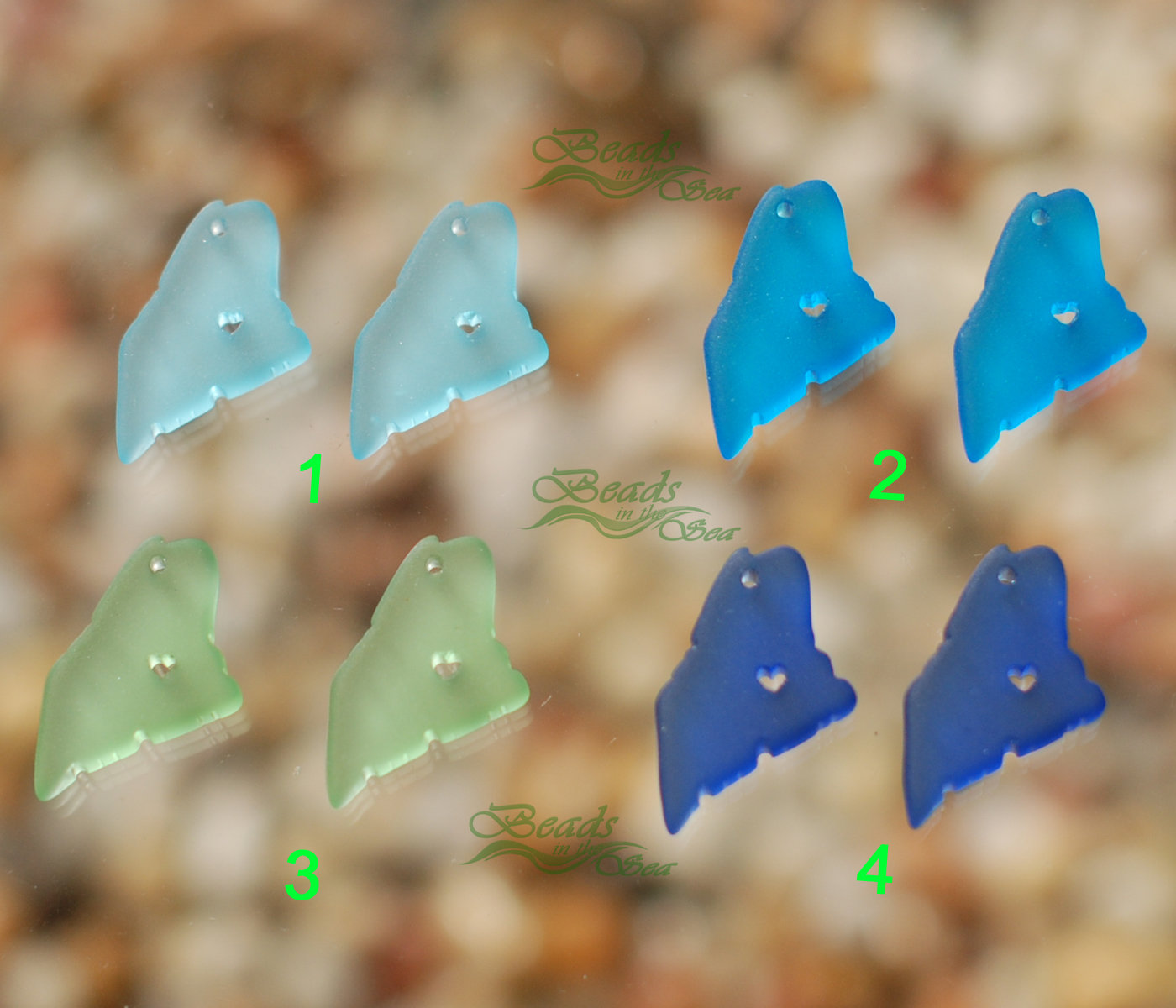 Sea Glass Small ME 2pcs (25x16mm) State Charm~I Heart Maine~ Exclusive ~ Cultured Sea glass Beach Glass Beads