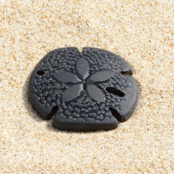 Sea Glass LG 1 pc (40X35mm) Black White Sand Dollar 2-hole Cultured Sea Glass Beach Glass Pendant Beads - More Colors