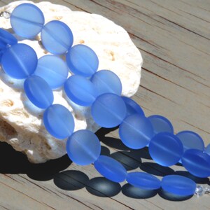 Sea Glass Coin 12mm Blue Coin Puffed Cultured Sea Glass Jewelry Making BeadsBeach Glass Beads 4.Sky Blue