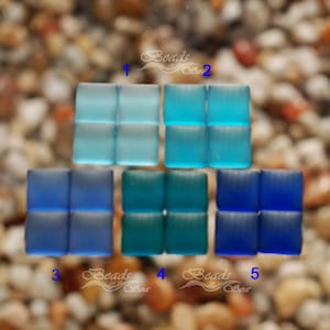 Azulejo de mosaico de vidrio marino Cabachon SM cuadrado azul ~15 piezas (12 mm) Vidrio marino cultivado ~Decoración del hogar~Azulejos de vidrio de playa