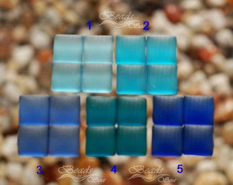 Sea Glass Mosaic Tile Cabachon SM Blue Square ~15pcs (12mm) Cultured Sea Glass ~Home Decor~Beach Glass Tiles