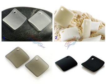 Sea Glass Pendants 2pcs (22mm) Black White Large Curved Diamond Square Jewelry Making Supply Sea glass Beach Glass Pendant