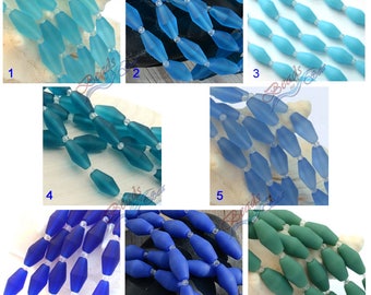 Sea Glass Bicone Blue 11pcs (16X8mm) Drilled Cultured Sea Glass ~Jewelry Making Beads~Beach Glass Beads - 8"