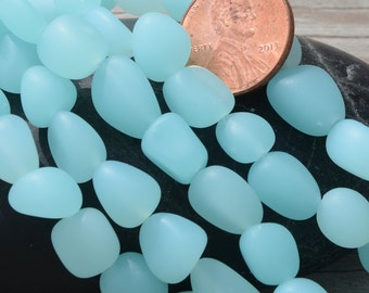 22pcs (8-12mm) Seafoam Blue OPQ Tumbled Nuggets Cultured Sea Glass Beach Glass Beads - 8"