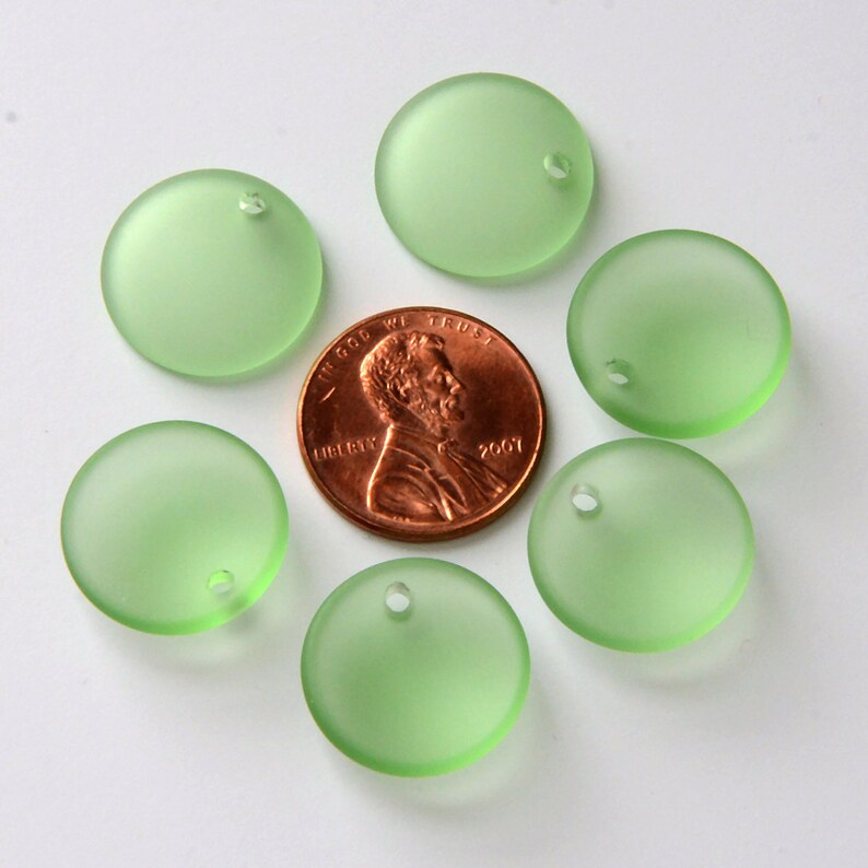 Mini Concaved Coin 18mm Green 2pcs Cultured Sea GlassJewelry Making SupplyBeach Glass Pendants 4. Peridot Green