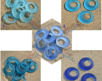 Sea Glass LG Earring Donuts Blue 2pcs (28mm) Go-go Cultured Sea Glass Beach Glass Pendant Beads