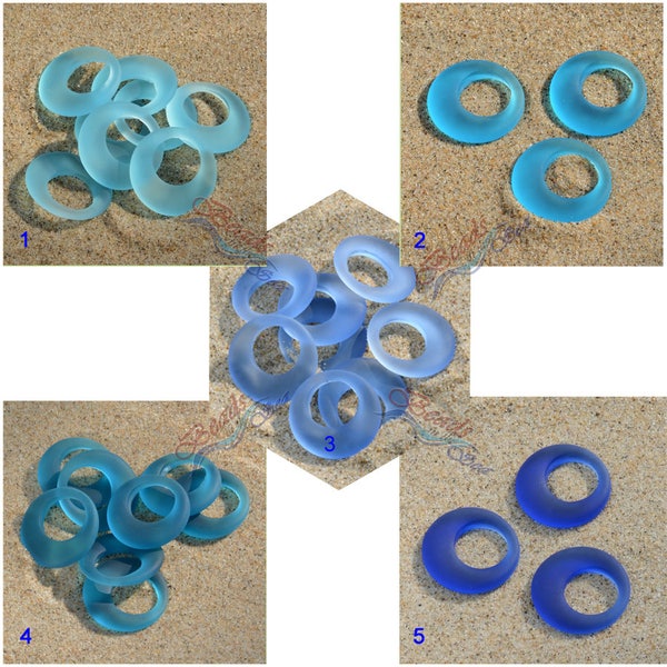 Sea Glass LG Earring Donuts Blue 2pcs (28mm) Go-go Cultured Sea Glass Beach Glass Pendant Beads