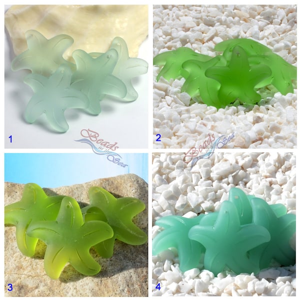 Sea Glass Starfish Top Front Drilled Green 1pc (32mm) Cultured Sea Glass~Sea Life Beads~ Beach Glass Pendant Bead