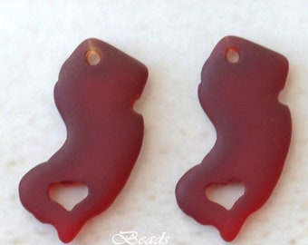 Sea Glass Map Charm 2pcs (27x14 mm) NJ State Charm ~New Jersey ~ Exclusive ~ Cultured Sea glass Beach Glass Glass Beads