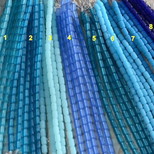 Sea Glass Blue SM Barrel 22pcs (10x6mm) ~ Sea Glass Beads~ Cultured Sea Glass Beach Glass Beads - 8&quot;