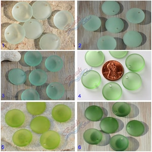 Mini Concaved Coin 18mm Green 2pcs Cultured Sea GlassJewelry Making SupplyBeach Glass Pendants imagem 1