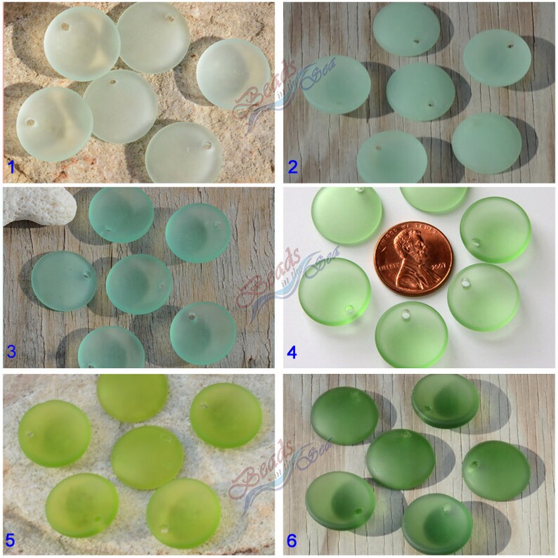 Mini Concaved Coin 18mm Green 2pcs Cultured Sea GlassJewelry Making SupplyBeach Glass Pendants imagem 1