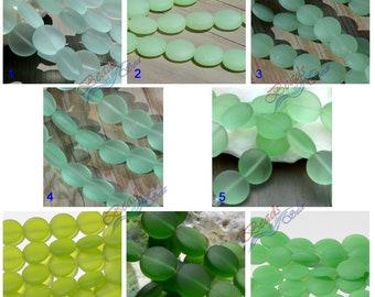 Sea Glass Beads (12mm) Green Coin Puffed Cultured Jewelry Making Supply Sea Glass Beach Glass Beads