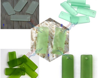 Rectangle thin 2/4pcs (34X14mm) Green Curved Cultured Sea Glass Jewelry Making Supply Beach Glass Pendant Bead