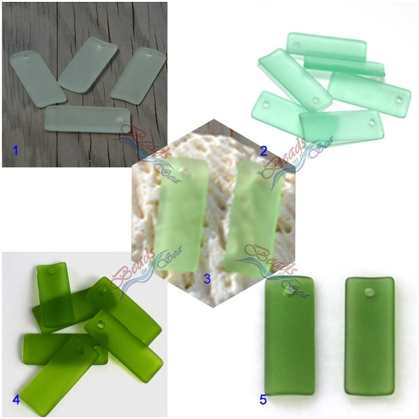 Rectangle thin 2/4pcs (34X14mm) Green Curved Cultured Sea Glass Jewelry Making Supply Beach Glass Pendant Bead