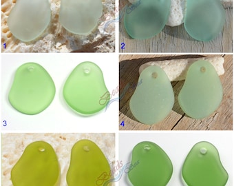 Sea Glass Freeform Green 2pcs (26X18mm) Cultured Sea glass Drilled Sea Glass Beads~Beach Glass Pendant Beads