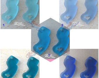 Sea Glass Small NJ 2pcs (27x14 mm) State Charm~I Heart New Jersey ~ Exclusive ~ Cultured Sea glass Beach Glass Beads