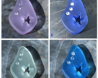 Sea glass Pendant STAR Cutout (32X20mm) Freeform w/Inlaid Rhinestone Cultured Sea Glass Beach Glass Earring Pendant