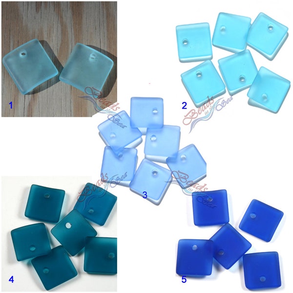 Sea Glass Square SM (18x18mm) Blue Small Concave Square Recycled Cultured Sea glass Style Pendants Jewelry Making Supply