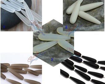 Sea Glass Teardrop Round 5pcs (38X8mm) White Black Cultured Sea Glass~Jewelry Making Supply~Beach Glass Beads