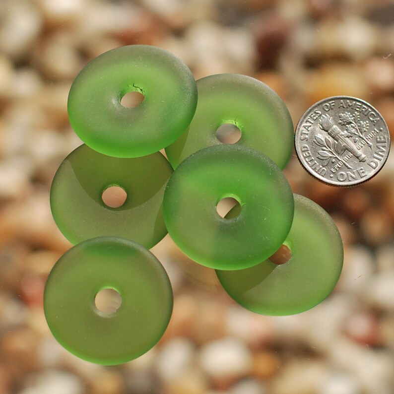 Sea Glass Donuts Small Green 25mm Earring Size Beading Supply Cultured Sea Glass Beach Glass Pendant Beads image 9