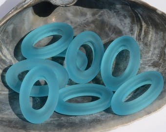More Color~2pcs (31x20mm) LG Oval Ring Cultured Sea glass Beads~Jewelry Making Supply~Beach Glass Pendants