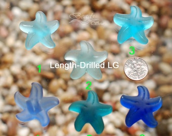 Sea Glass LG Length-Drilled Starfish Blue 1pc (32mm) ~Jewelry Making Supply~ Cultured Sea Glass Beach Glass Pendant Beads