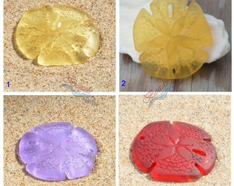 Sea Glass LG 1 pc (40X35mm) Rainbow Sand Dollar 2-hole Cultured Sea Glass Beach Glass Pendant Beads - More Colors