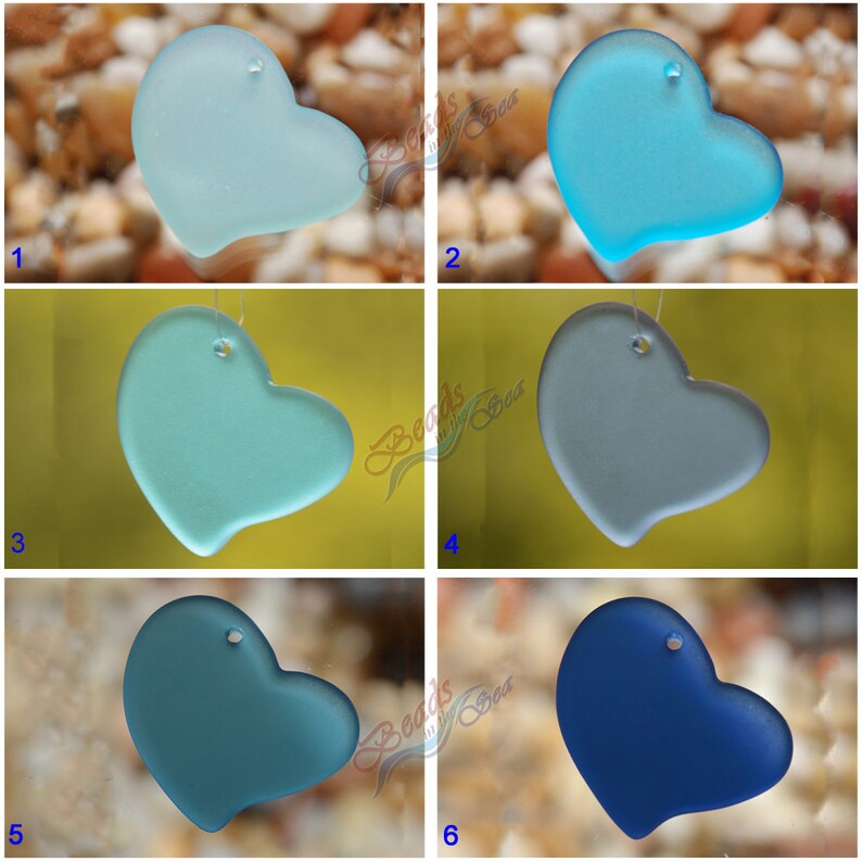 Sea Glass Heart Blue LG 2pcs 30mm Heart Flat Cultured Sea Glass BeadsJewelry Making BeadsBeach Glass Pendant Beads More Colors image 1